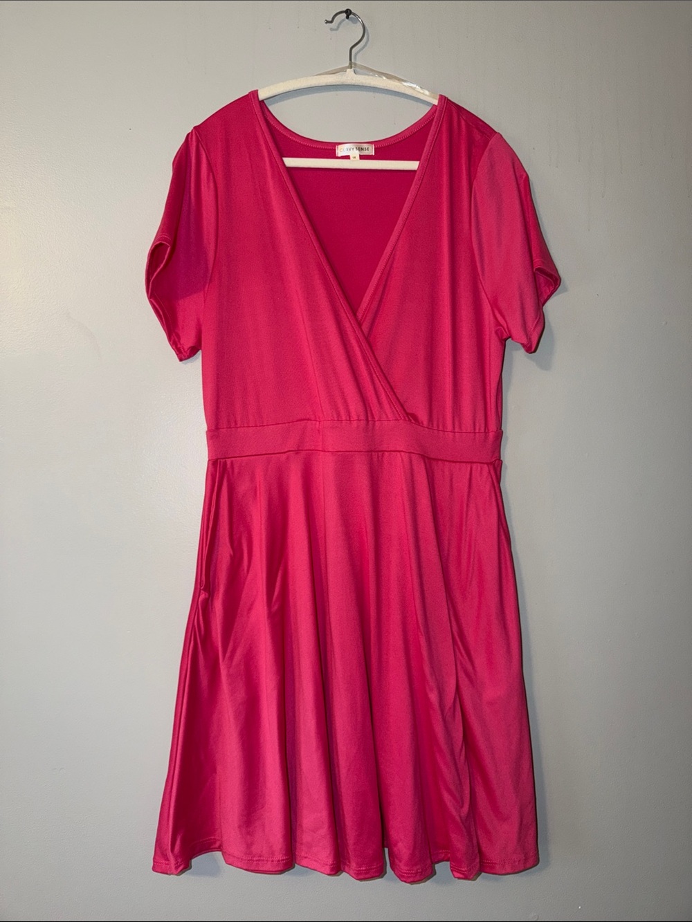 Fuchsia Wrap-Front Fit & Flare Dress